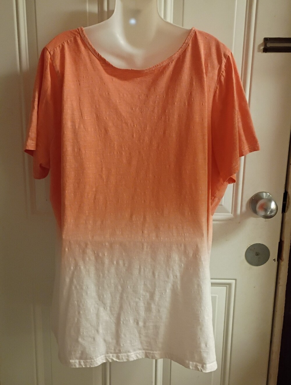Woman Within Orange Ombre White Fade V-Neck Embroidered Top - Picture 5 of 7